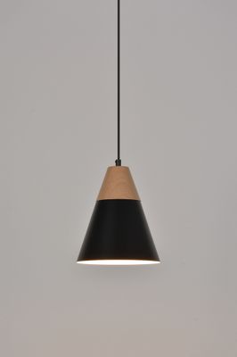 Suspension Sofia métal noir et bois E27 Ø 20 cm- COREP