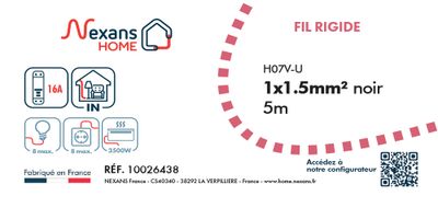 Fil électrique H07V-U 1,5 mm² rigide noir 5 m - NEXANS