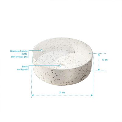 Vasque à poser ronde grise Terrazzo 35x35x12cm - AURLANE