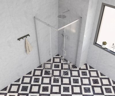 Accès d'angle coulissant 90x90x185 cm profilé chrome verre transparent 4 mm Primera - OCEA