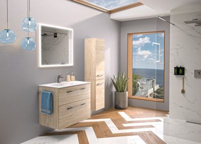 Meuble de salle de bains Selva 2 tiroirs L80 x H65 x P50 cm panneau de particules chêne - GEBERIT