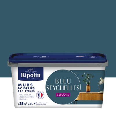 Peinture murs, boiseries et radiateurs bleu seychelles velours 2,5 L - RIPOLIN