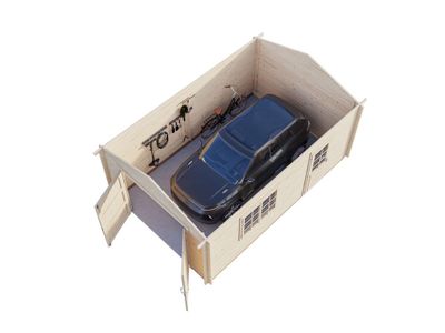Garage en bois Roger avec porte bois - ép.44 mm - 37,2 m² Hors-tout - Livraison à domicile incluse - PALMAKO