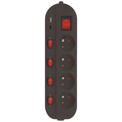 Multiprise avec interrupteurs 4 prises + USB-A + USB-C 1,5m noir - GEFOM