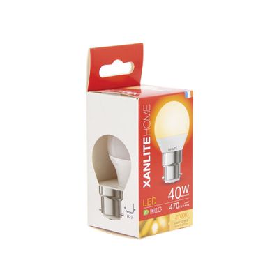 Ampoule LED sphérique B22 opaque 5W = 470 lumens  blanc chaud - XANLITE