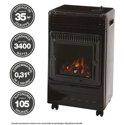 Poêle à gaz infrableu effet flamme EKTOR FIRE 3,4 kW noir - FAVEX
