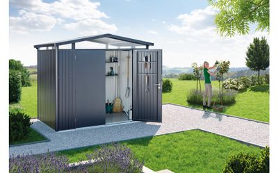 Abri de jardin en métal Panorama 4.33 m² gris foncé 2 portes BIOHORT Livraison à domicile incluse
