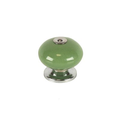 Bouton de meuble rond porcelaine acier vert olive diamètre 40 mm REI