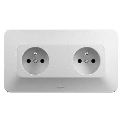 Prise électrique double encastrable avec terre horizontale Blanc - Neptune LEGRAND