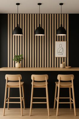 Panneau acoustique décoratif Ecowall Acoustic chêne cérusé 91 sur fond noir - Lot de 3 - 14 x 300 x 2600 mm - AJ TIMBER