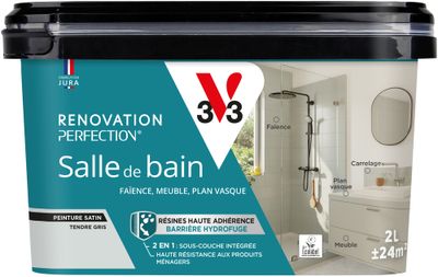 Peinture de rénovation pour salle de bain tendre gris finition satinée 2L - V33