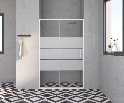 Porte de douche coulissante 120x185 cm profilé blanc verre sérigraphié 4 mm Primera - OCEA