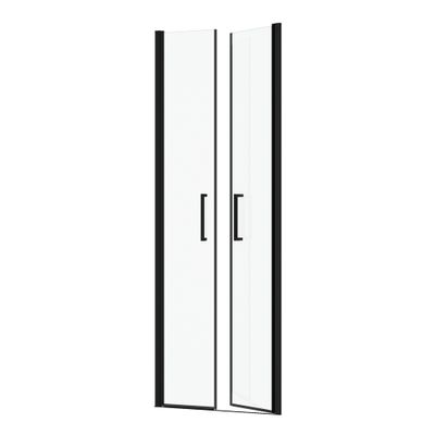 Porte de douche battante 70x200 cm profilé noir verre transparent 6 mm Saloon - AURLANE