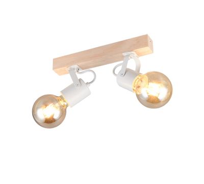 Réglette 2 spots E27 Lynar blanc et bois 2x10W - REALITY