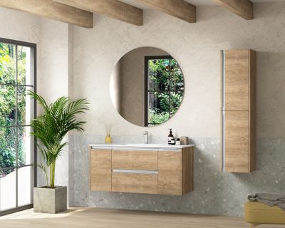 Caisson de salle de bains Thana 2 tiroirs 2 portes L120 x H55 x P45 cm panneau de particules chêne naturel