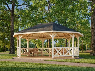 Kiosque de jardin en bois Betty - 25 m² intérieur - Couverture de toit en shingles - Livraison à domicile incluse - PALMAKO