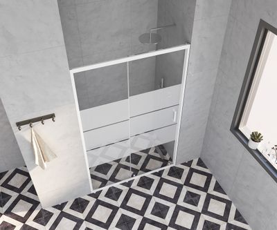 Porte de douche coulissante 120x185 cm profilé blanc verre sérigraphié 4 mm Primera - OCEA