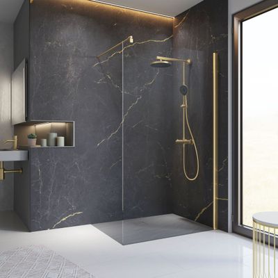 Paroi de douche à l'italienne 100x200 cm profilé or verre transparent 6 mm New Style - SCHULTE
