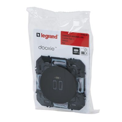 Prise encastrable double USB-C Noir - Dooxie LEGRAND