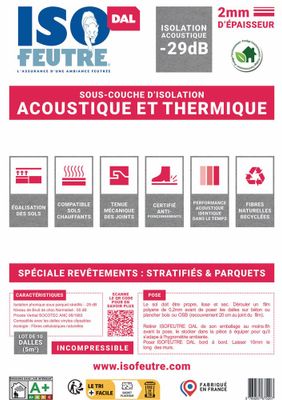 Sous-couche revêtements de sols - fibre de cellulosiques - dalle phonique ép. 2mm - paquet 5m² ISOFEUTRE