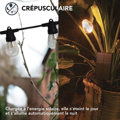 Guirlande lumineuse extérieur solaire LED remplaçable 8,4m Venusia noir IP44  10X3,8 W blanc chaud - TIBELEC