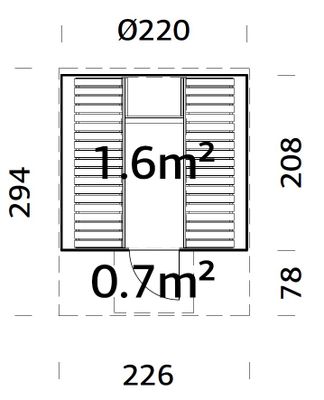 Sauna rond Anita 1,6m2 + 0,7m2 épaisseur 42 mm PALMAKO
