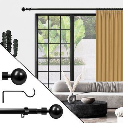 Kit de tringle à rideaux extensible en métal de 1.20 à 2.10 m diam 19 mm Finition Noir mat - MOBOIS