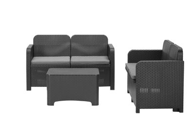 Salon de jardin ARENAL polymère noir 4 places avec coffre et coussins - GRANDSOLEIL