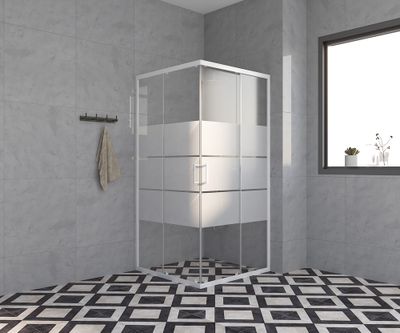 Accès d'angle coulissant 90x90x185 cm profilé blanc verre sérigraphié 4 mm Primera - OCEA
