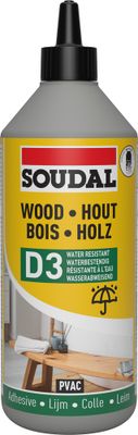 Colle à bois résistant à l'eau D3 biberon 750 g - SOUDAL