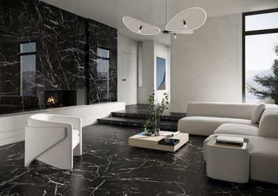Carrelage sol intérieur effet marbre noir mat MARROCO ép 8 mm 60 x 120 cm paquet de 1,43 m² CERAM INDUSTRIE