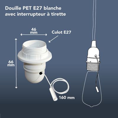 Douille électrique E27 avec interrupteur à tirette blanc - TIBELEC