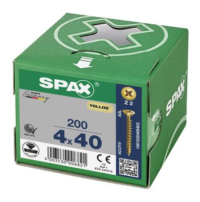 Vis tête fraisée PZ 4 x 40 mm par 200 SPAX
