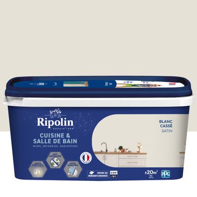 Peinture Cuisine & Bain Blanc Cassé satin 2 L - RIPOLIN