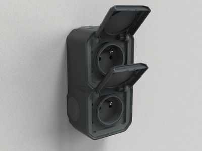 Double prise électrique étanche IP55 en saillie verticale 2 pôles + terre Anthracite - Plexo LEGRAND
