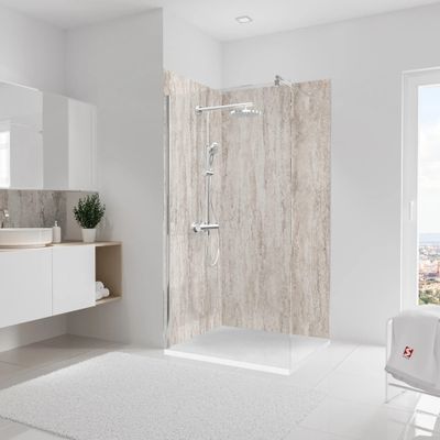 Panneaux muraux de douche 100+100x210 cm travertin beige DecoDesign Décor - SCHULTE