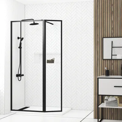 Paroi de douche à l'italienne 80+40x200 cm profilé noir verre transparent 5 mm Dark Edge - AURLANE