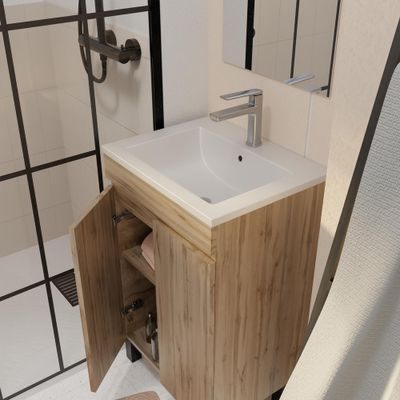 Meuble de salle de bains Timber 2 portes 50 x 81 x 40 cm MDF chêne vasque blanche - AURLANE