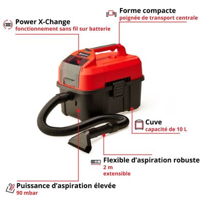 Aspirateur eau et poussières TE-VC 18/10 Li-Solo cuve 10l avec batterie 4Ah et chargeur EINHELL
