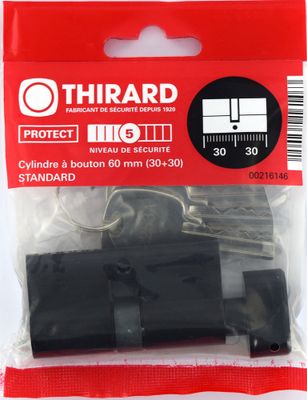 Cylindre de serrure à bouton 30 x 30 mm STD noir 3 clés THIRARD