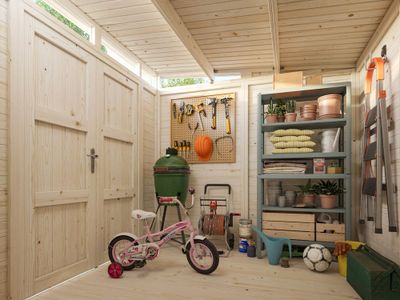 Abri de jardin Palmako Elias bois peint gris Ép.16 mm - 5,6 m² hors-tout - PALMAKO