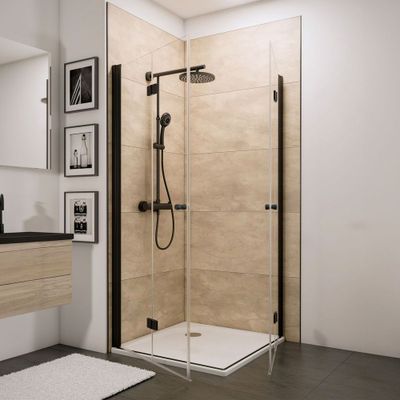 Accès d'angle pivotant pliant 80x80x192 cm profilé noir verre transparent 5 mm New Style - SCHULTE
