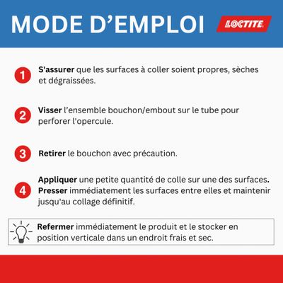 Colle de réparation Super Glue-3 Original Multi-matériaux liquide tube 3 g - LOCTITE