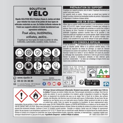 Bombe de peinture roues et jantes solution vélo alu brillant 400 mL - RIPOLIN