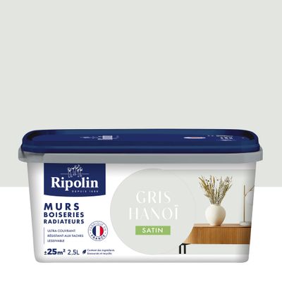 Peinture murs, boiseries et radiateurs gris hanoi satin 2,5 L - RIPOLIN
