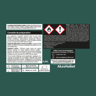Peinture fer antirouille vert potager brillant 250 mL - JULIEN