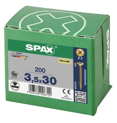 Vis tête fraisée PZ 3,5 x 30 mm par 200 SPAX