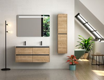 Plan double vasque de salle de bains New Onix L120 x H19 x P46 cm céramique blanc