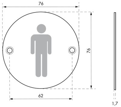 Plaque signalétique à visser Wc homme diamètre 76 mm THIRARD