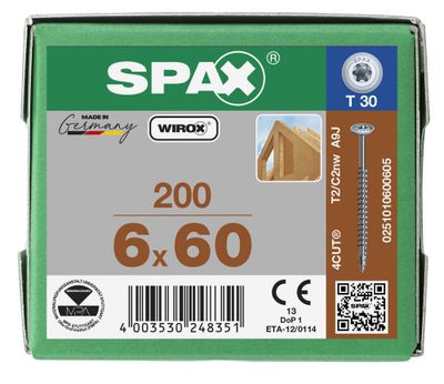 Vis tête disque Torx 6 x 60 mm par 200 SPAX